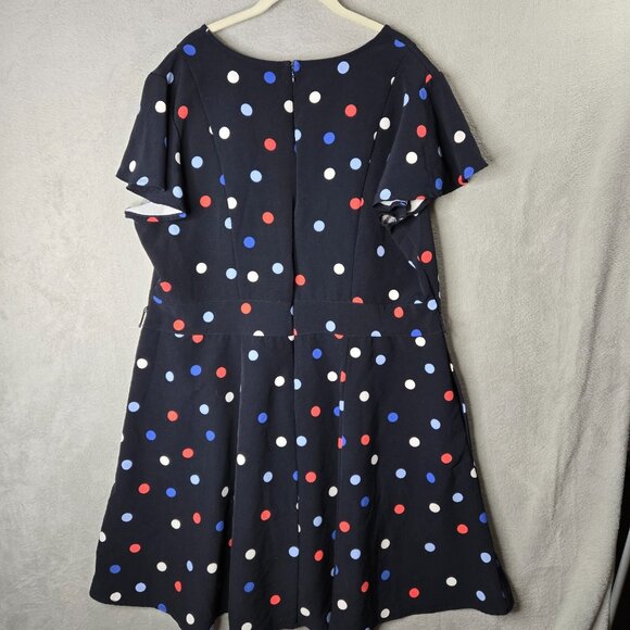 Lane Bryant 24W Lena Dress Black Polka Dot Midi Length Pockets Flutter Sleeve - Picture 8 of 9